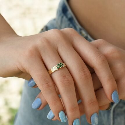 14K Solid Gold Emerald Cluster Band Ring