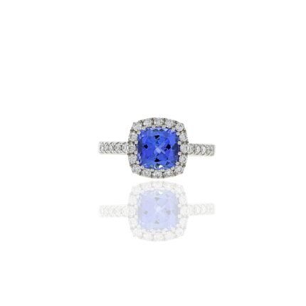 14K Solid Gold Cushion Tanzanite And Diamond Ring