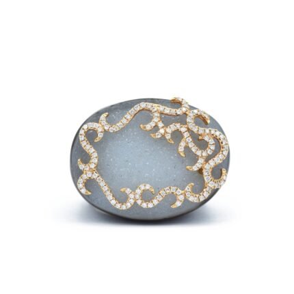 14K Solid Gold Diamond and Agate Ring