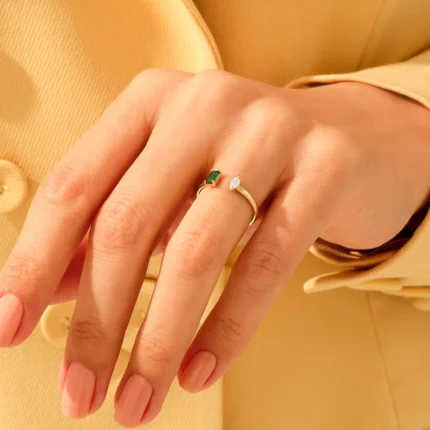 14K Solid Gold Open Emerald Ring