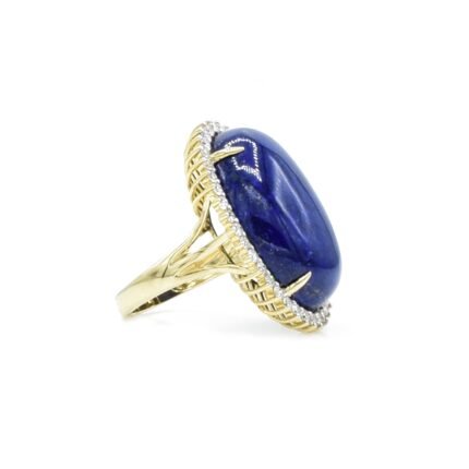 14K Solid Gold Lapis and Diamond Ring Set