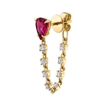 14K Solid Gold Ruby pear loop earrings