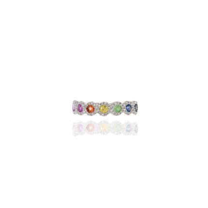 14K Solid Gold Multi Colored Sapphire And Diamond Ring