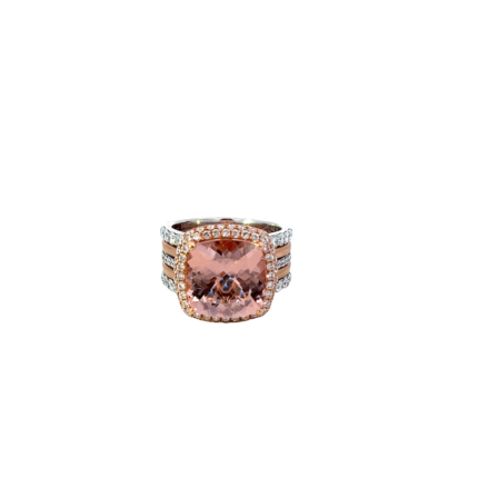 14K Solid Gold Morganite and Diamond Ring