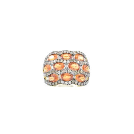 14K Solid Gold Champagne Diamond and Orange Sapphire Ring