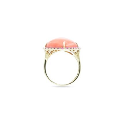 14K Solid Gold Coral and Pink Sapphire Ring
