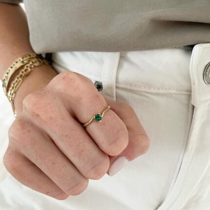 14K Solid Gold Natural Emerald Ring