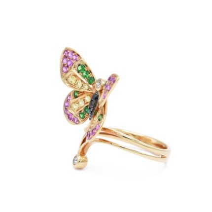 14K Solid Gold Butterfly Ring With Sapphires