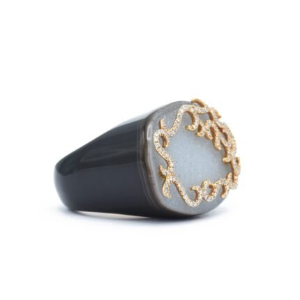 14K Solid Gold Diamond and Agate Ring