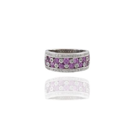 14K Solid Gold Pink Sapphire And Diamond Ring