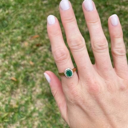 14K Solid Gold Lab Grown Emerald and Diamond Ring