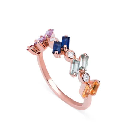14K Solid Gold Double Baguette with Charnel Ring