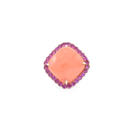 14K Solid Gold Coral and Pink Sapphire Ring