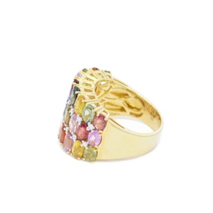 14K Solid Gold Multi-Color Sapphire Triple-Row Ring