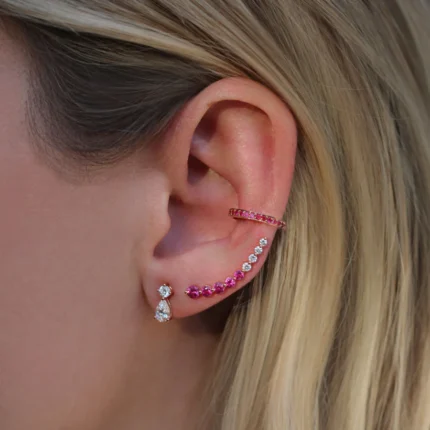 14K Solid Gold Single row ruby ear cuffs