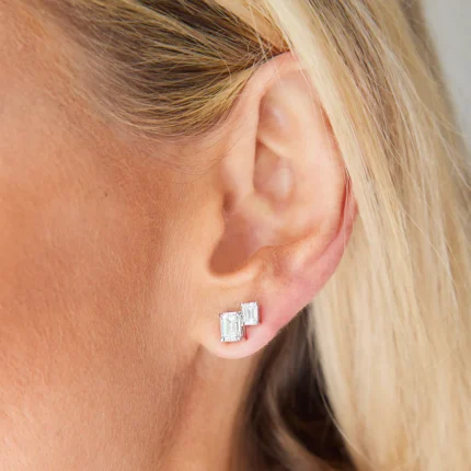 Duo Emerald Lab Grown Diamond Studs 14k solid gold