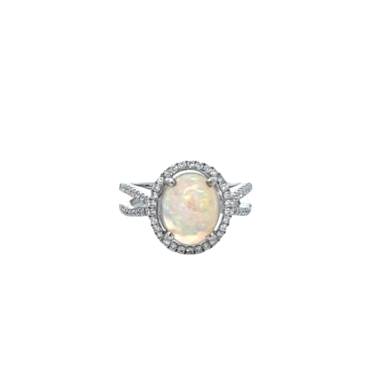 14K Solid Gold Opal and Diamond Ring