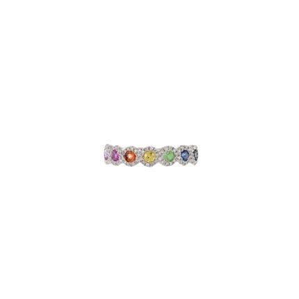 14K Solid Gold Multi Colored Sapphire And Diamond Ring