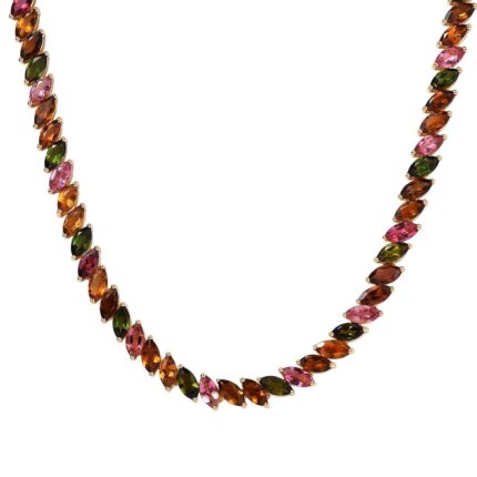 14K Solid Gold Marquise cut Tourmaline Tennis Necklace