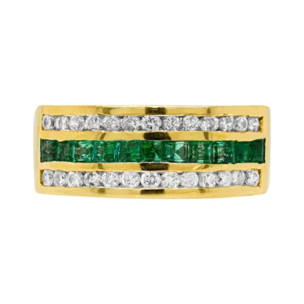 14K Solid Gold Half Eternity Square Emerald Ring