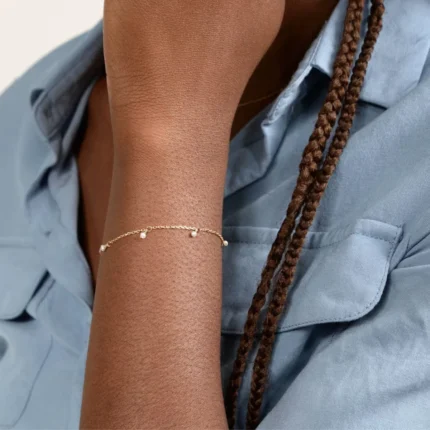 14K Solid Gold Tiny Pearl Bracelet