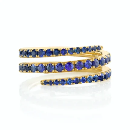 14K Solid Gold Blue Sapphire Coil Ring