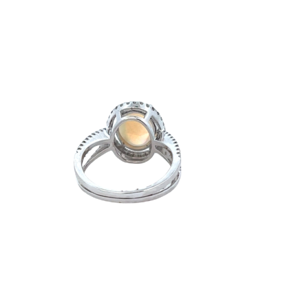 14K Solid Gold Opal and Diamond Ring