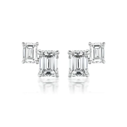 Duo Emerald Lab Grown Diamond Studs 14k solid gold