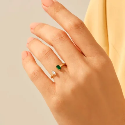 14K Solid Gold Open Emerald Ring