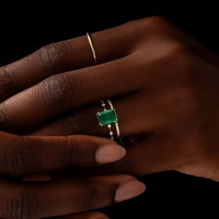 14K Solid Gold Solitaire Emerald Ring
