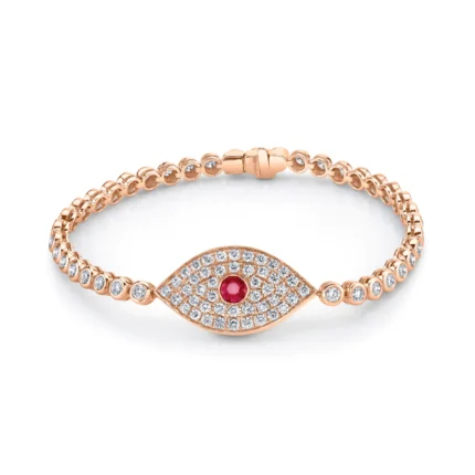 14K Solid Gold Evil Eye Bracelet With Ruby Eye