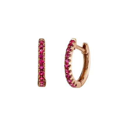 14K Solid Gold Small Ruby Huggies