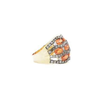 14K Solid Gold Champagne Diamond and Orange Sapphire Ring