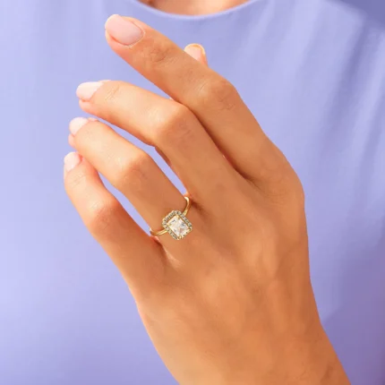 14k Solid Gold 1.5 CT Radiant Natural Diamond Promise Ring Thin Band Platinum Ring