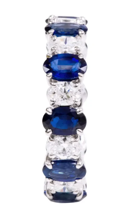 14K Solid Gold 5.46 Carat Solitaire Sapphire and Diamond Eternity Band Ring