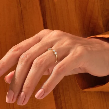 Natural Diamond Open Bezel Squares Ring | Princess Cut Natural Diamond Ring | Open Wedding Band