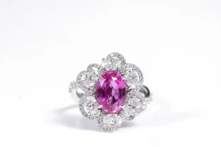 14K Solid Gold 3.14 Carat Solitaire Pink-Sapphire and Diamond Cocktail Ring