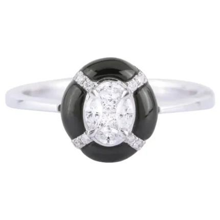 14K Solid Gold 1.70 Carat Diamond and Black Onyx Engagement Ring