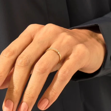 Natural Diamond Princess Band Ring | 14k Solid Gold Art Deco Ring | Ultra Thin Stack Ring