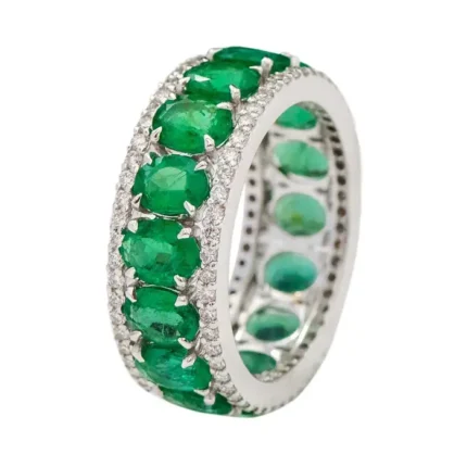 14K Solid Gold Emerald and Diamond Eternity Band