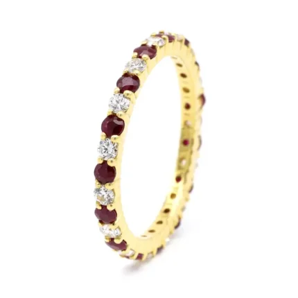 14K Solid Gold Ruby and Diamond Eternity Band