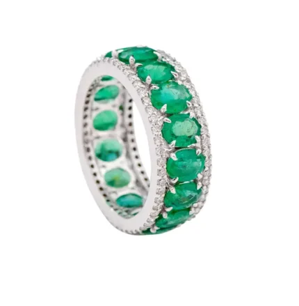 14K Solid Gold Emerald and Diamond Eternity Band