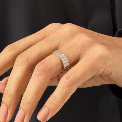 14k Gold Pave Natural Diamond Wedding Band | Solid Gold Cigar Band | Half Eternity Ring