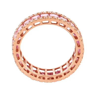 14K Solid Gold 4.05 Carat Diamond and Pink Sapphire Eternity Cocktail Ring