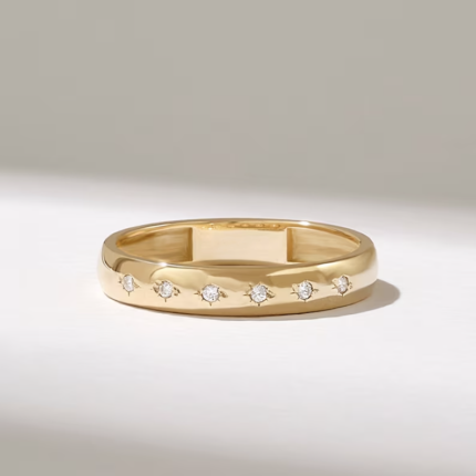 Dainty Natural Diamond Pave Wedding Band in 14k Gold - Minimalist Bridal Ring