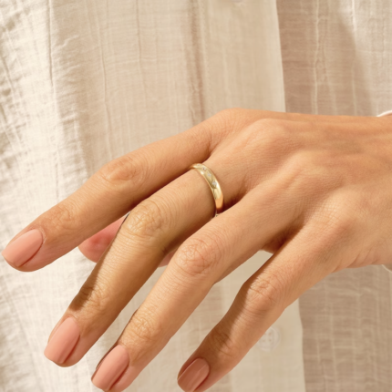 Dainty Natural Diamond Pave Wedding Band in 14k Gold - Minimalist Bridal Ring