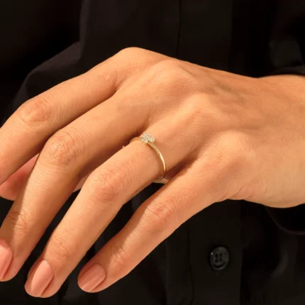 14K Solid Gold Tiny Natural Diamond Trefoil Ring