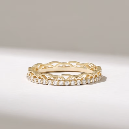 Natural Diamond Celtic Wedding Ring | 14k Solid Gold Minimalist Band for Women
