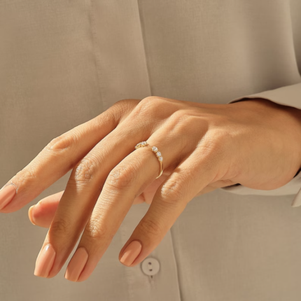 14k Solid Gold Ascending Natural Diamond Front Cuff Ring: Adjustable Minimalist Band