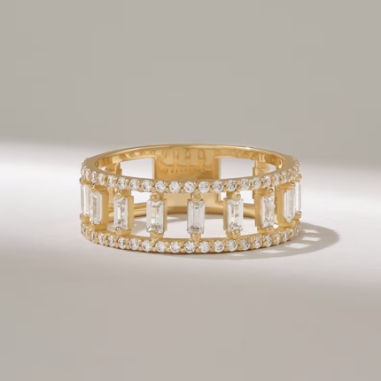 Baguette Natural Diamond Bold Eternity Ring |  14k Solid Gold Wedding Band